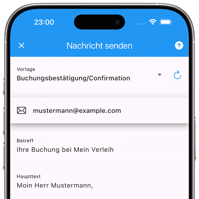 Screenshot: Nachricht aus Vorlage